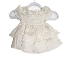 Elegant Baby Girls Size M Ivory Satin Dress W/ Floral Accent & Bow Back